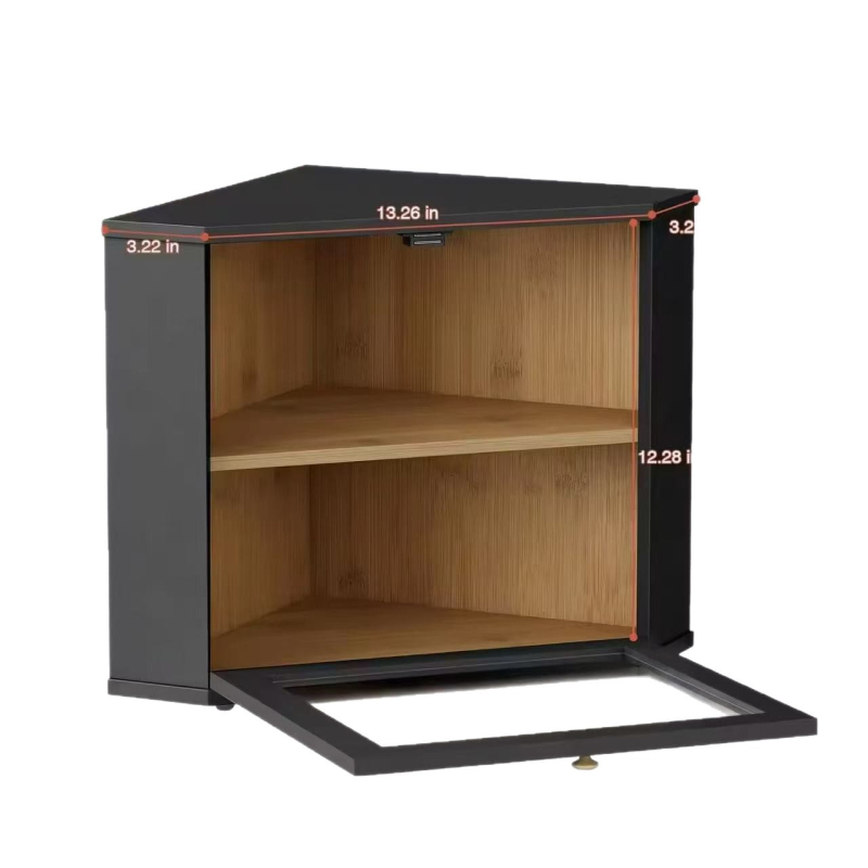 Kutija za kruh od masivnog drveta s trokutnim dizajnom, dvostruki sloj za kuhinjsku pohranu (Materijal: bambus/drvo; Model: C45; Funkcija: Organiziranje; Prostori za pohranu: dnevni boravak, blagovaonica, kuhinja)