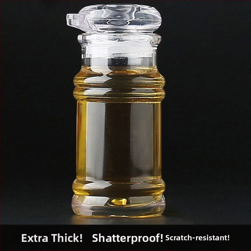 Akrilni set boca za ulje i začine – uključuje bocu za ulje, bocu za ocat, bocu za umak, staklenku za čili i staklenku za začine; moderan minimalistički dizajn restoranskih kuhinja.