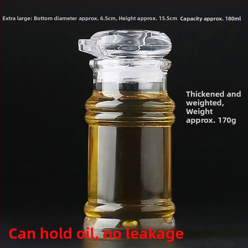 Akrilni set boca za ulje i začine – uključuje bocu za ulje, bocu za ocat, bocu za umak, staklenku za čili i staklenku za začine; moderan minimalistički dizajn restoranskih kuhinja.