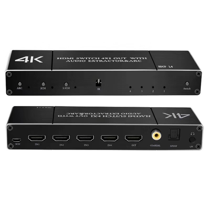 HDMI prekidač 4 ulaza 1 izlaz, 4K60Hz, HDCP2.3, ARC povrat, optički audio port i AUX