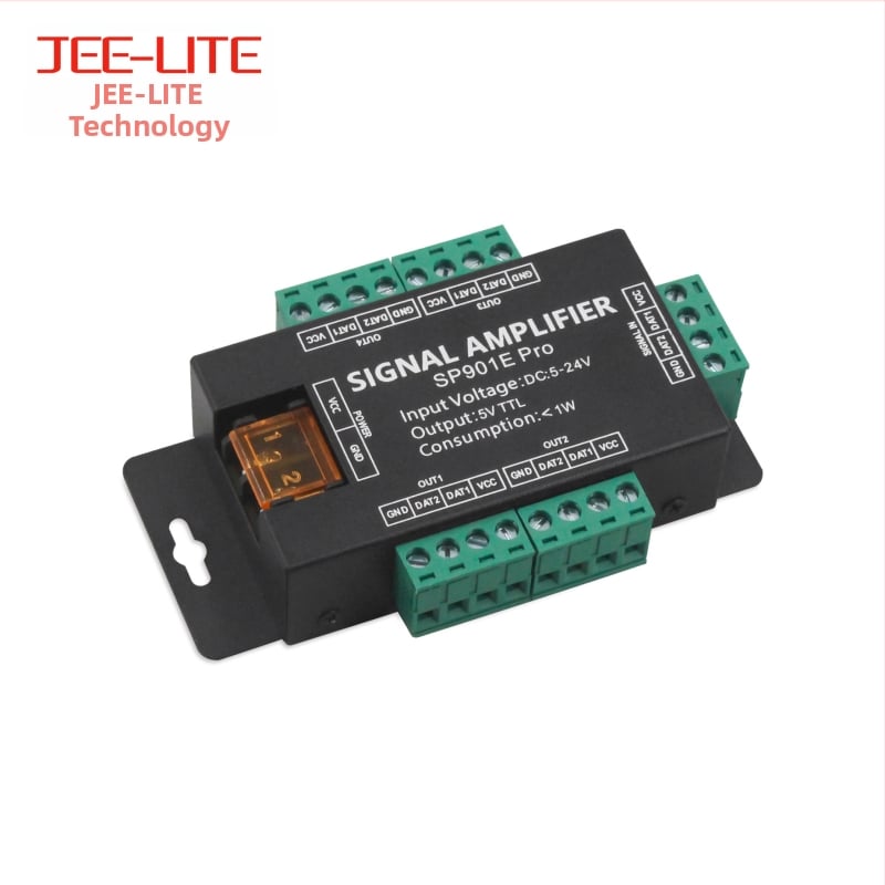 Crystal Beauty SP901E PRO LED pojačivač signala za LED traku, SPI signal, napajanje 5–24V, vijčani priključak