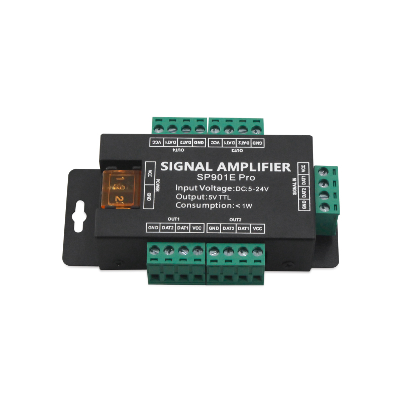 Crystal Beauty SP901E PRO LED pojačivač signala za LED traku, SPI signal, napajanje 5–24V, vijčani priključak