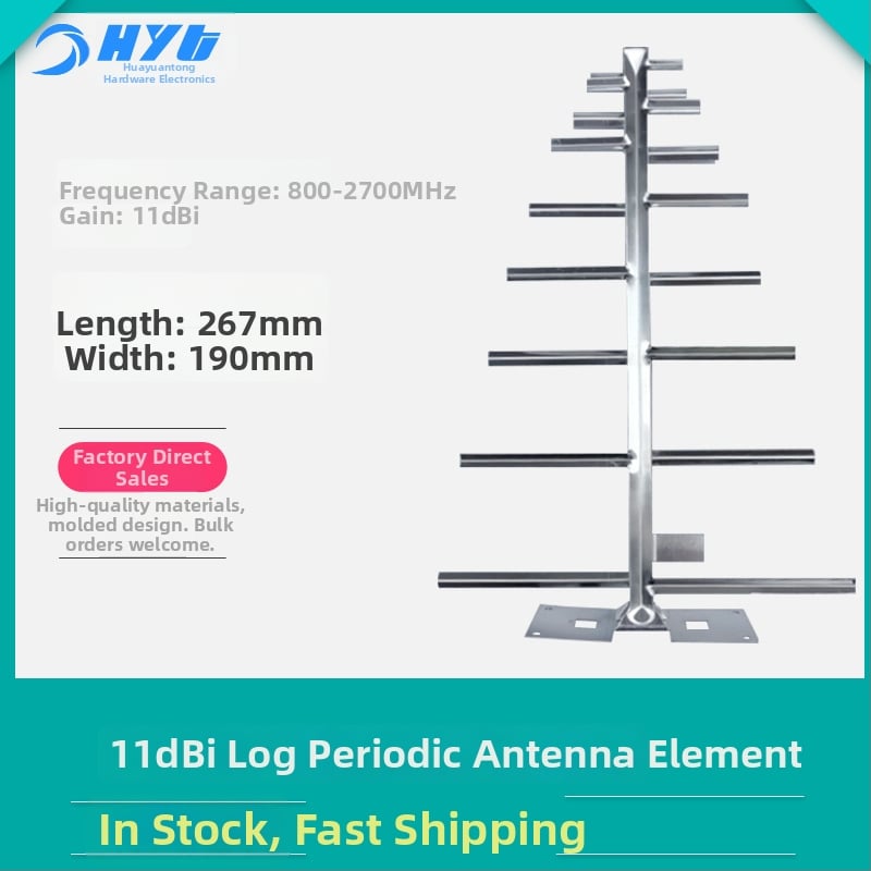 Log-periodická vonkajšia anténa, zisk 11 dBi, rozsah frekvencií 806–960/1710–2700 MHz, 50 Ω, SWR ≤ 1.5