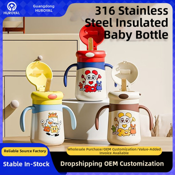 Izolirana dječja šalica s drškom i slamkom, crtež dizajn; unutarnja posuda 316 nehrđajućeg čelika, vanjski kućište 304 nehrđajućeg čelika; izolacija 0–6 sati; poklopac od PP s pop-up mehanizmom