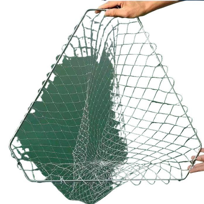 Сгъваема триъгълна глава за риболов с неръждаема стоманена обиколка на мрежата, улов за големи риби, фини отвори