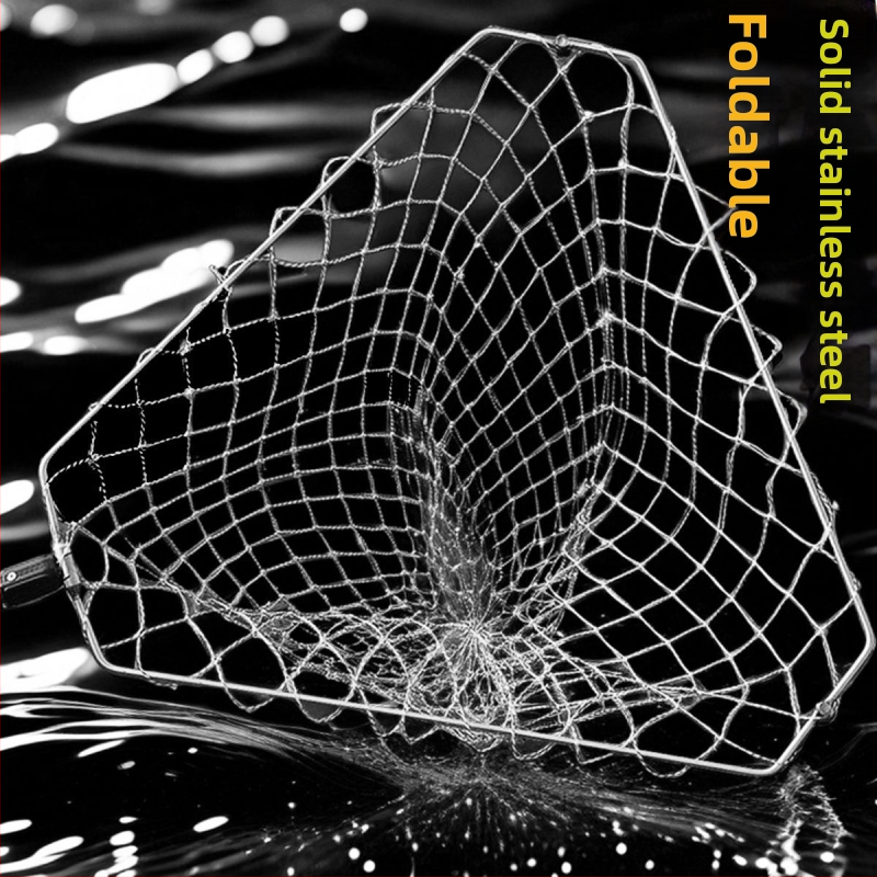 Skladacia trojuholníková hlava rybárskej siete s pevným nerezovým kruhom, sieť na veľké ryby, jemné očká