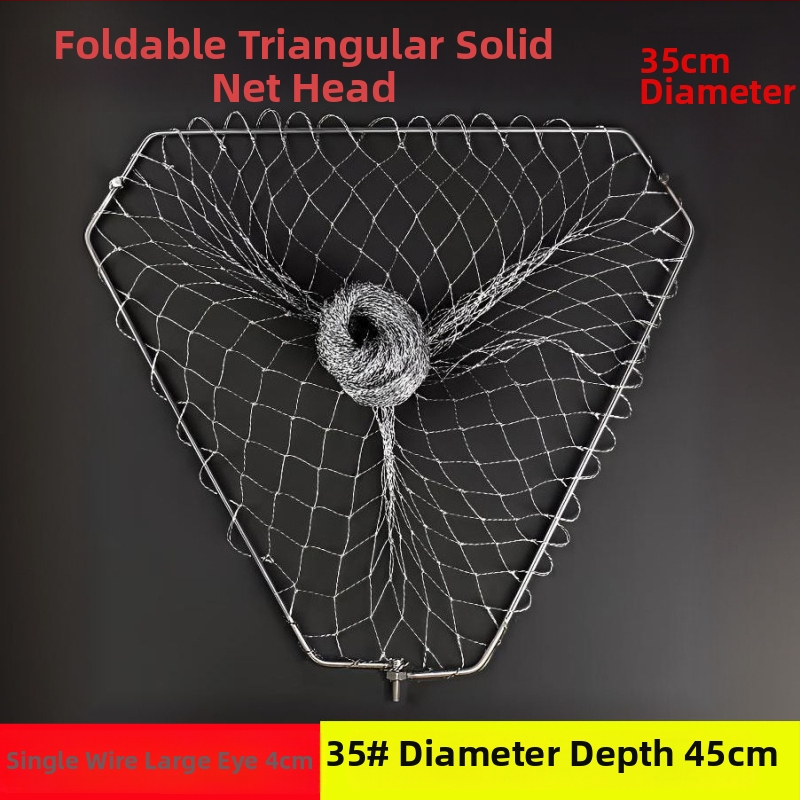 Skladacia trojuholníková hlava rybárskej siete s pevným nerezovým kruhom, sieť na veľké ryby, jemné očká