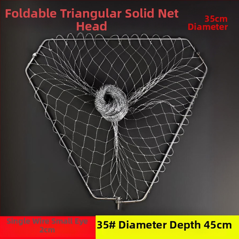 Skladacia trojuholníková hlava rybárskej siete s pevným nerezovým kruhom, sieť na veľké ryby, jemné očká
