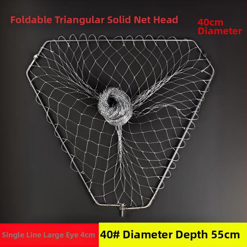 Skladacia trojuholníková hlava rybárskej siete s pevným nerezovým kruhom, sieť na veľké ryby, jemné očká