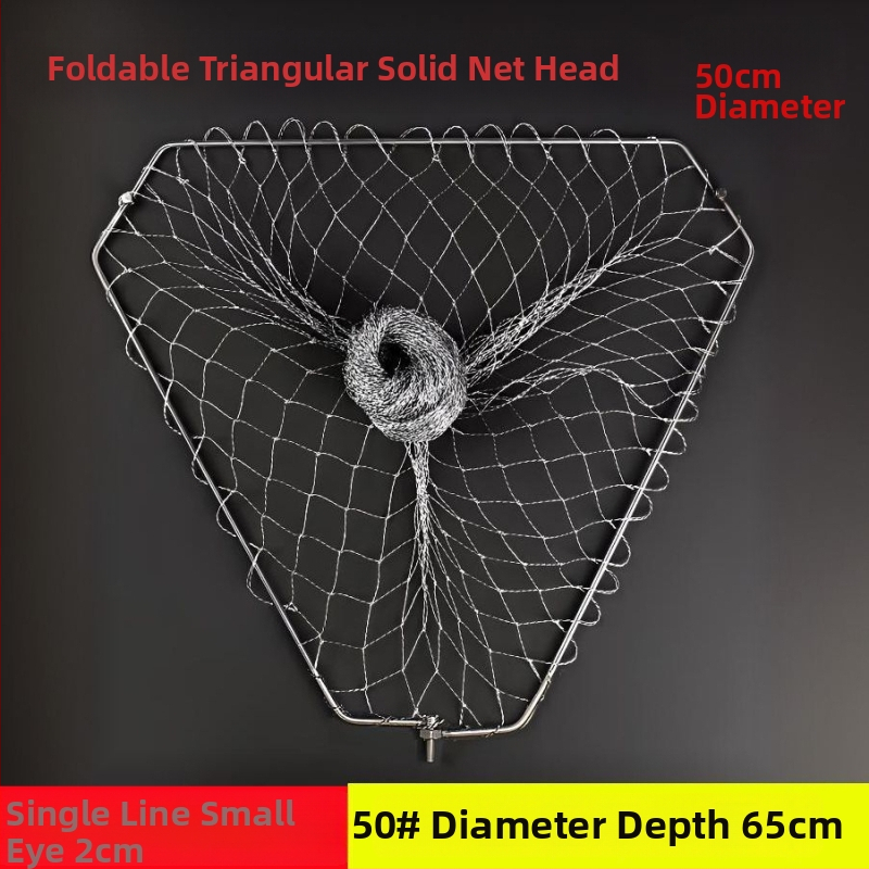 Skladacia trojuholníková hlava rybárskej siete s pevným nerezovým kruhom, sieť na veľké ryby, jemné očká