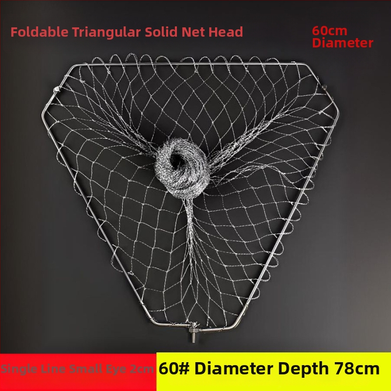 Skladacia trojuholníková hlava rybárskej siete s pevným nerezovým kruhom, sieť na veľké ryby, jemné očká
