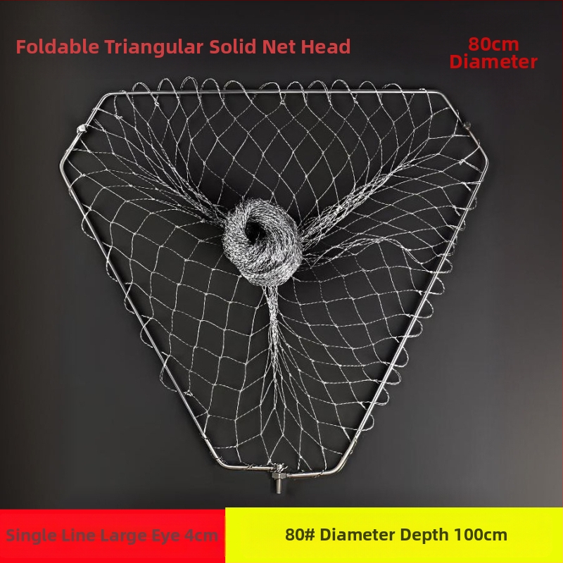 Skladacia trojuholníková hlava rybárskej siete s pevným nerezovým kruhom, sieť na veľké ryby, jemné očká