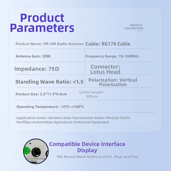 Automobilová patch antena pre rádio FM s vysokým ziskom, model KX-TP-SYJ-3M, SWR ≤ 1.5, značka Shenxin