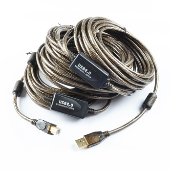 USB 2.0 kabel za pisač A–B, kvadratni konektor, visoka brzina uz pojačivač signala, duljina 10–30 m, OFC bakar, 128-pleteni štit