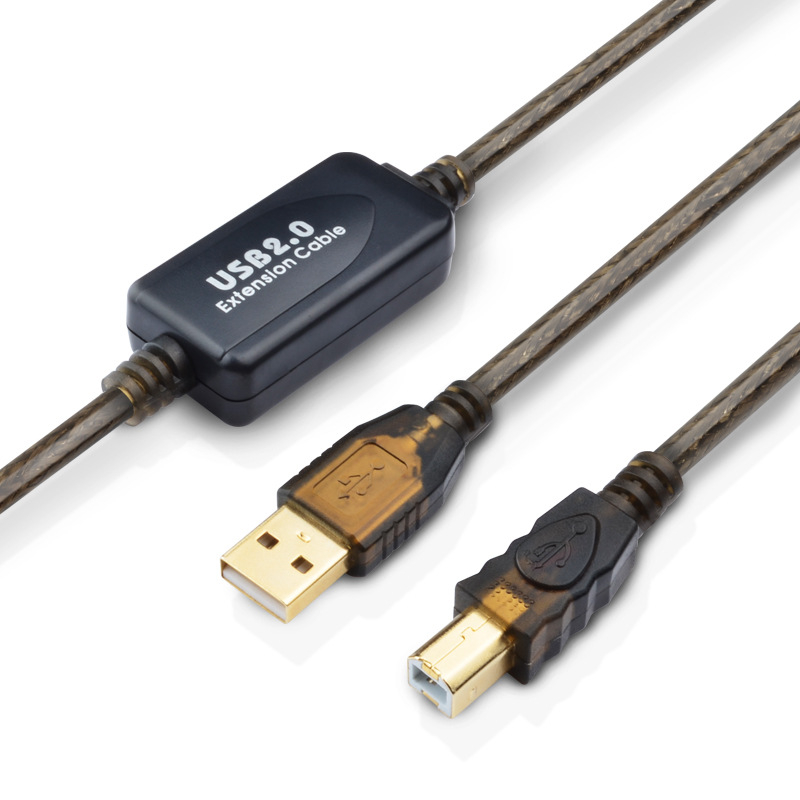 USB 2.0 kabel za pisač A–B, kvadratni konektor, visoka brzina uz pojačivač signala, duljina 10–30 m, OFC bakar, 128-pleteni štit