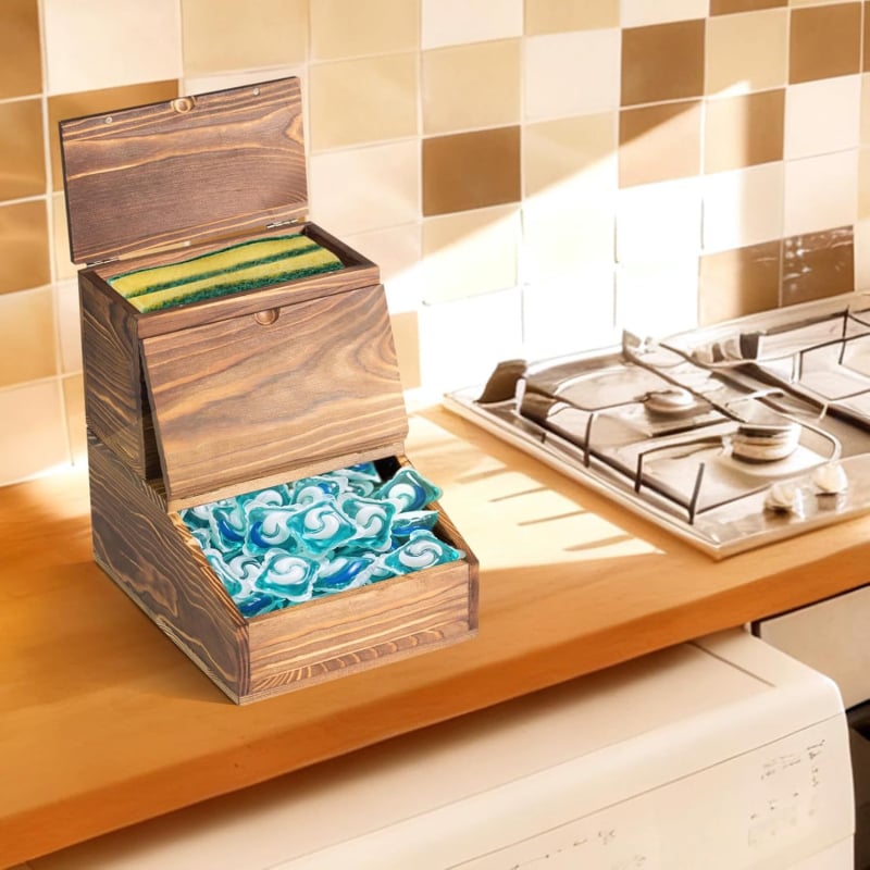 Cutie de depozitare din lemn cu lacăt, stil retro, sculptată din lemn natural, organizator de birou