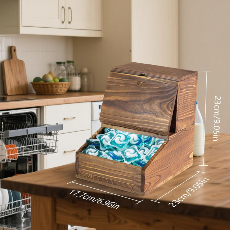 Cutie de depozitare din lemn cu lacăt, stil retro, sculptată din lemn natural, organizator de birou