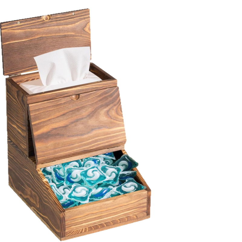 Cutie de depozitare din lemn cu lacăt, stil retro, sculptată din lemn natural, organizator de birou