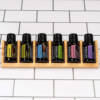 Raft de depozitare pentru sticluțe de ulei esențial, birou, design triunghiular din bambus, logo personalizabil, marcă Hibor