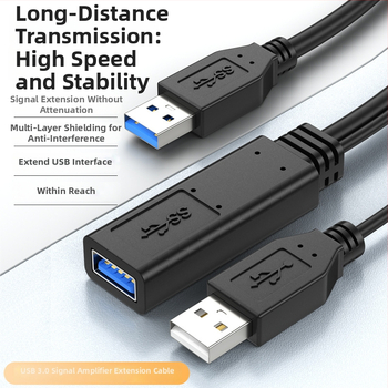 USB 3.0 predlžovací kábel, samec–samica, s integrovaným zosilňovacím čipom, medené vodiče bez oxidu