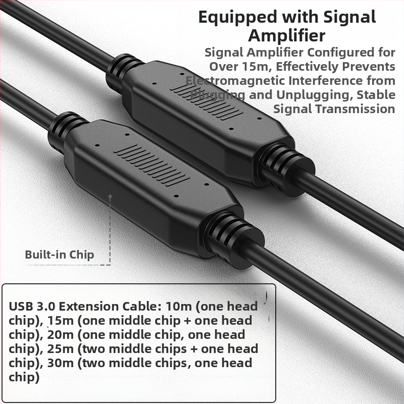 USB 3.0 predlžovací kábel, samec–samica, s integrovaným zosilňovacím čipom, medené vodiče bez oxidu