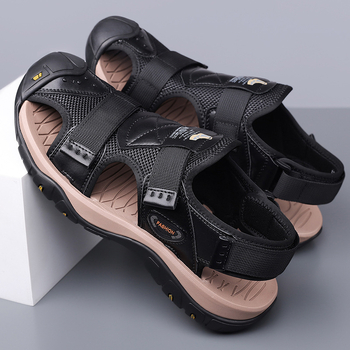 Sandale pentru bărbați cu vârf protejat, PU partea superioară, talpă din cauciuc, închidere slip-on, respirante