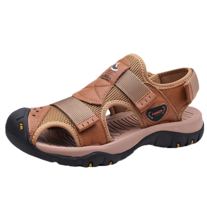 Sandale pentru bărbați cu vârf protejat, PU partea superioară, talpă din cauciuc, închidere slip-on, respirante