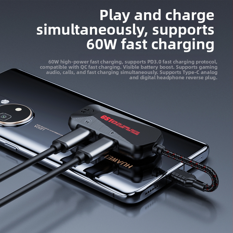 Plextone GS1 3-in-1 USB-C PD 60W Rýchle nabíjanie, zvukový DAC a adaptér na mobilné hry