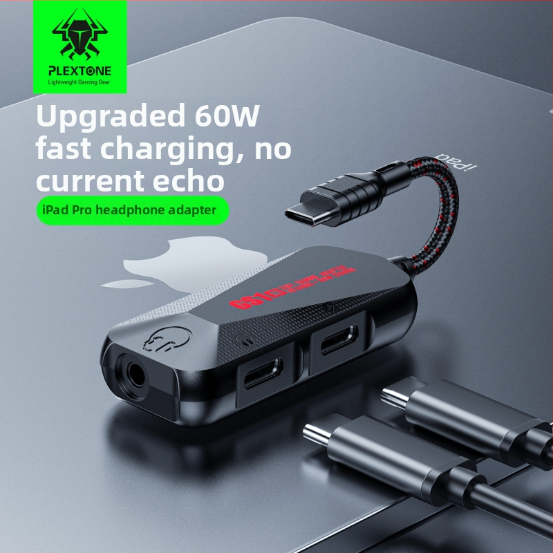 Plextone GS1 3-in-1 USB-C PD 60W Rýchle nabíjanie, zvukový DAC a adaptér na mobilné hry