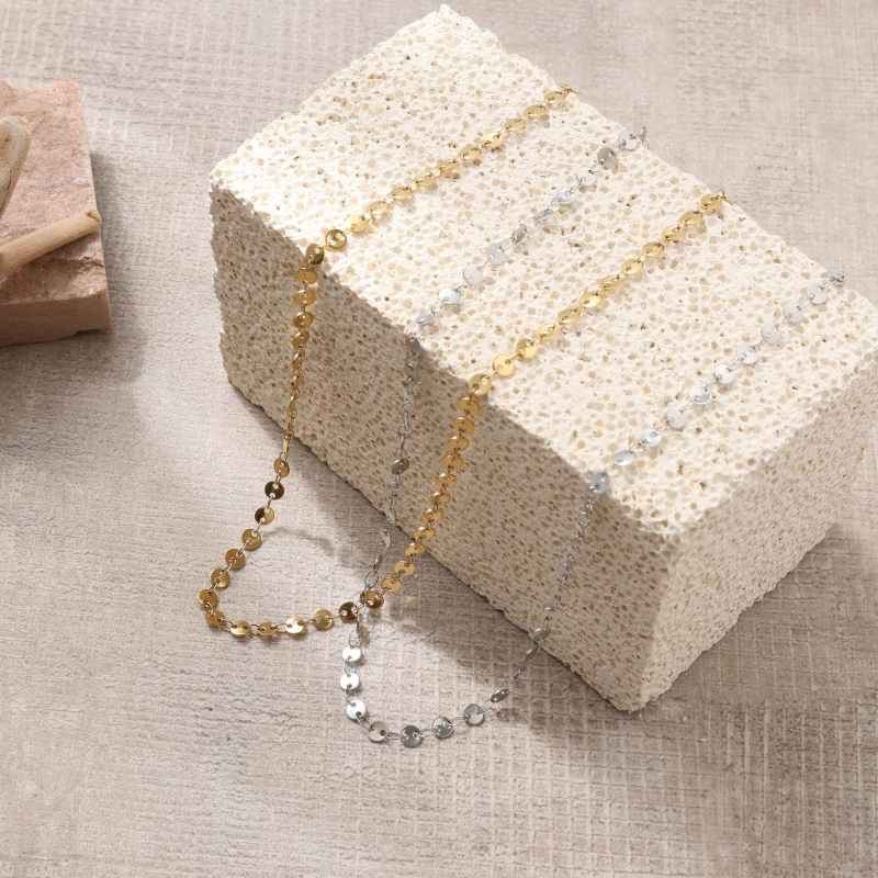 Colier St.delan, lanț disc din oțel titan, placare aur 14K, design disc