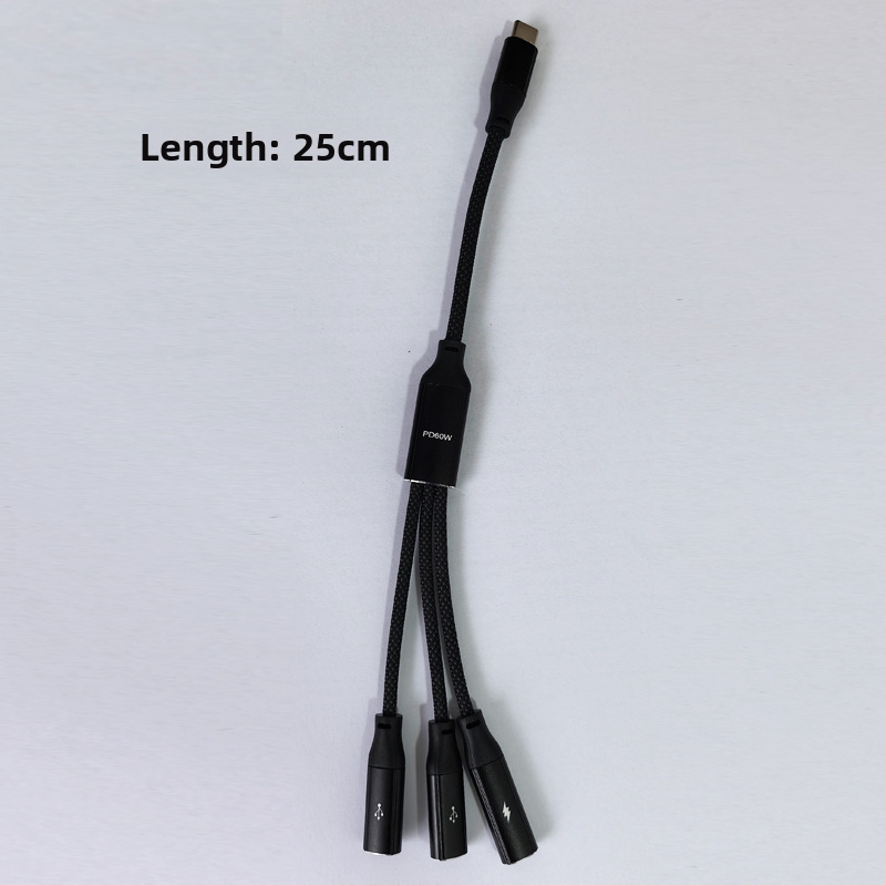 Type-C към 3-портов OTG разделител-докинг адаптер — 60W бързо зареждане, пренос на данни, външно захранване