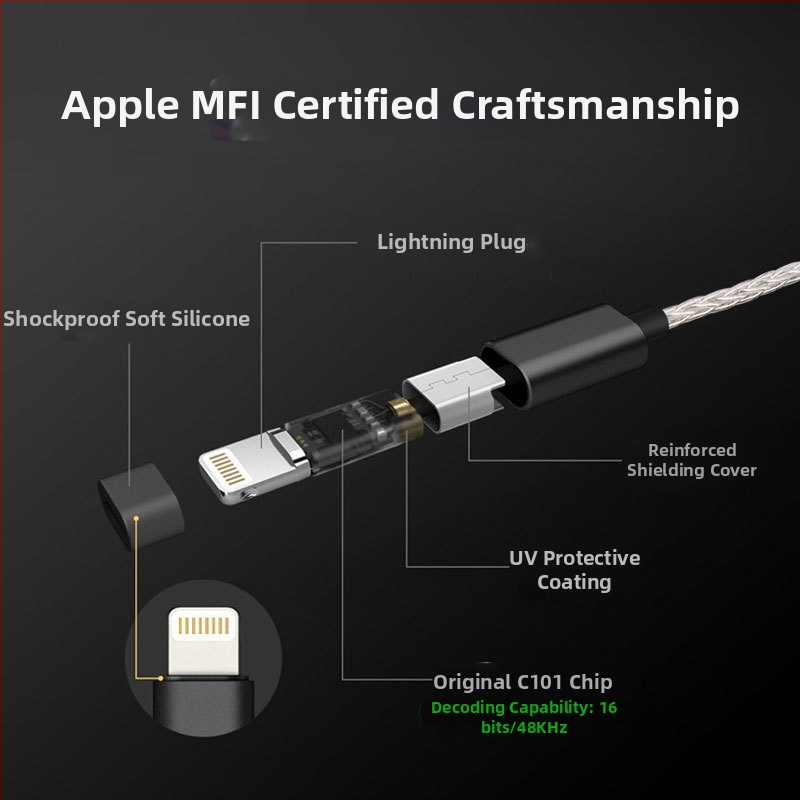 JM08L MFi-certificirani adapter za slušalice s Lightningom, premazan srebrno, dekodirajući pojačivač, Hi‑Fi
