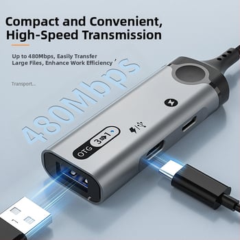 HCINOO MH393 adaptor OTG 3-în-1 Lightning către Type-C pentru Apple iPhone/iPad – căști, încărcare și transfer de date
