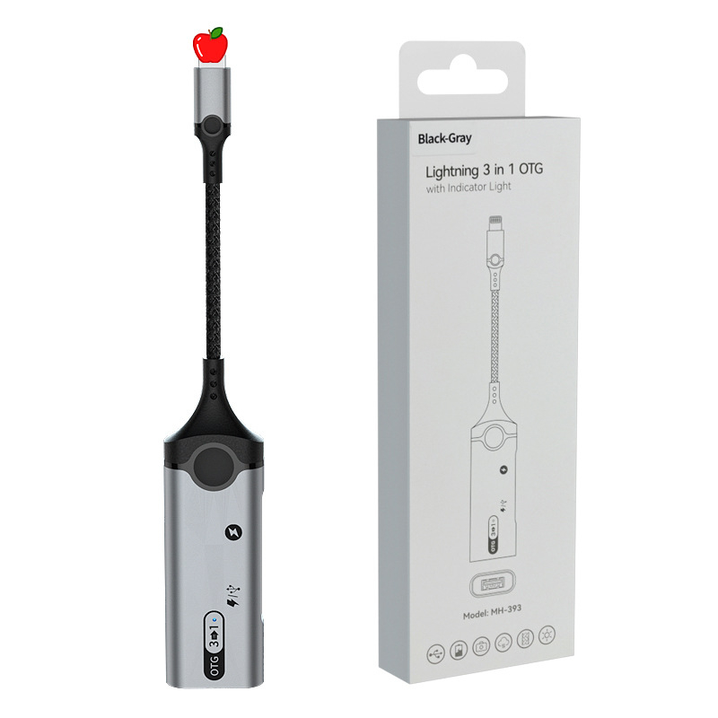HCINOO MH393 adaptor OTG 3-în-1 Lightning către Type-C pentru Apple iPhone/iPad – căști, încărcare și transfer de date