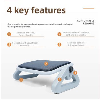 Irodai lábtámasz, rögzített a helyes testtartáshoz, JT06A (Anyag: Műanyag; Funkciók: Szét- és összeszerelés, Emelés; Alkalmas: Felnőttek)