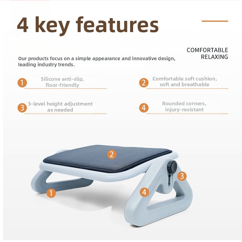 Irodai lábtámasz, rögzített a helyes testtartáshoz, JT06A (Anyag: Műanyag; Funkciók: Szét- és összeszerelés, Emelés; Alkalmas: Felnőttek)