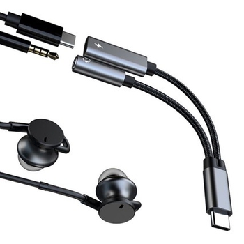 Type-C adapter za slušalice s 60W punjenjem, 2-u-1 pretvarački kabel za telefone i tablete
