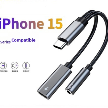 Type-C adapter za slušalice s 60W punjenjem, 2-u-1 pretvarački kabel za telefone i tablete