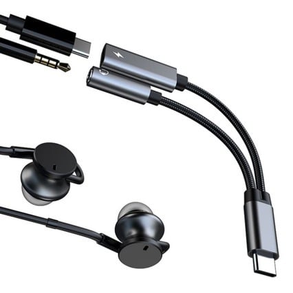 Type-C adapter za slušalice s 60W punjenjem, 2-u-1 pretvarački kabel za telefone i tablete