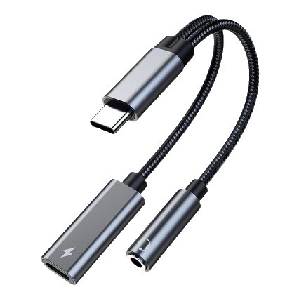 Type-C adapter za slušalice s 60W punjenjem, 2-u-1 pretvarački kabel za telefone i tablete