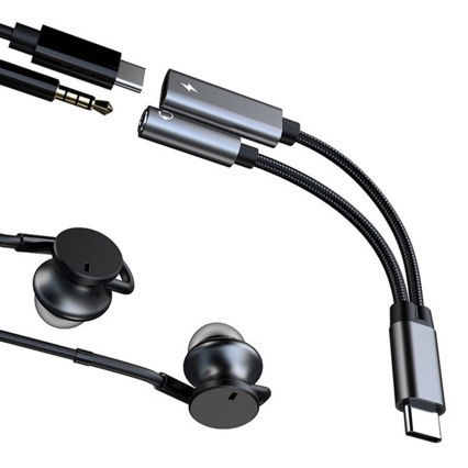 Type-C adapter za slušalice s 60W punjenjem, 2-u-1 pretvarački kabel za telefone i tablete