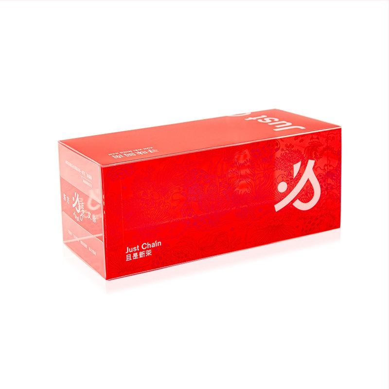 Čajová krabička, priehľadná PET/PVC skladacia s viečkom, prispôsobiteľné logo