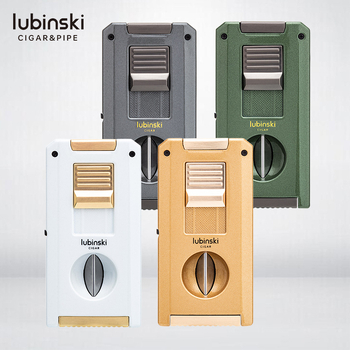 Lubinski szivar öngyújtó – cinkötvözet, bután, szélvédett, lyukfúró és dupla szivarvágó