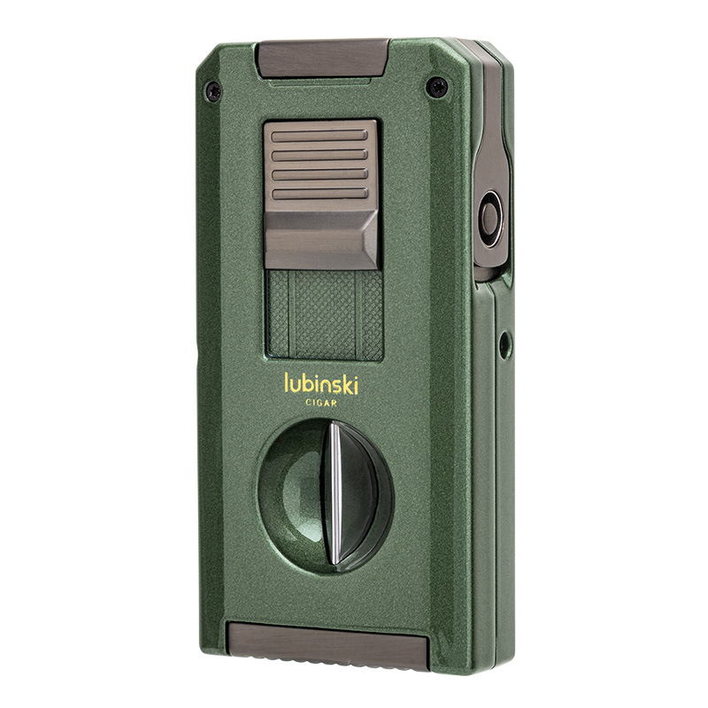 Lubinski szivar öngyújtó – cinkötvözet, bután, szélvédett, lyukfúró és dupla szivarvágó