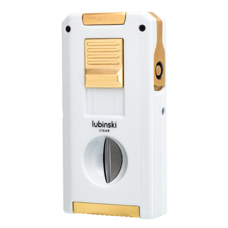 Lubinski szivar öngyújtó – cinkötvözet, bután, szélvédett, lyukfúró és dupla szivarvágó