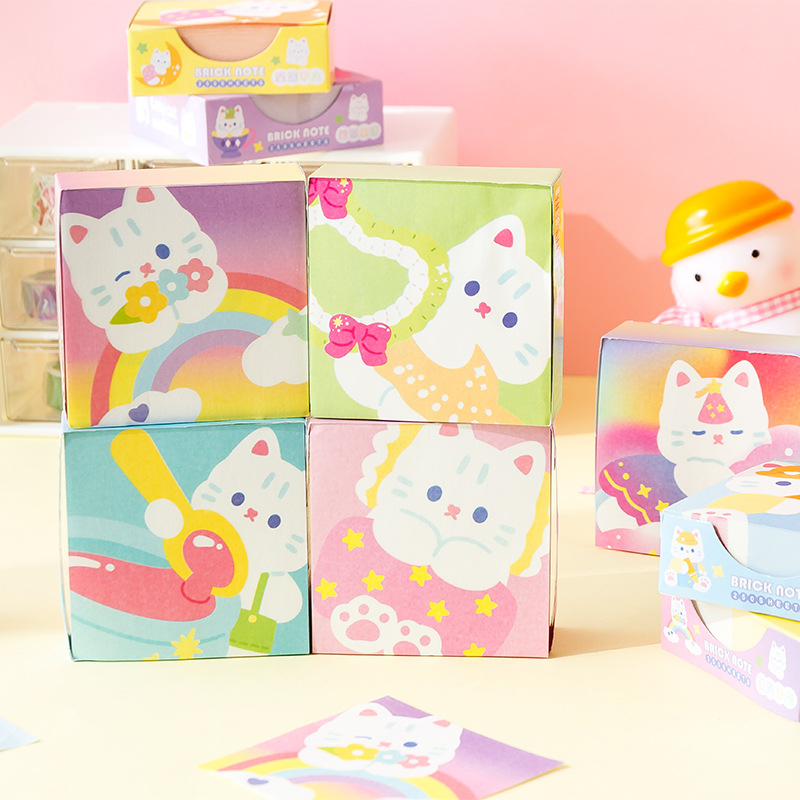 Foi de notițe cu pisicuță, non-adezive, bloc de notițe pătrat, 250 pagini, pentru școală și birou