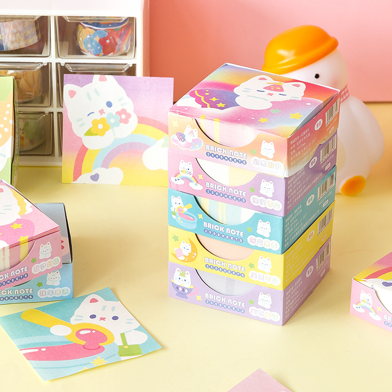 Foi de notițe cu pisicuță, non-adezive, bloc de notițe pătrat, 250 pagini, pentru școală și birou