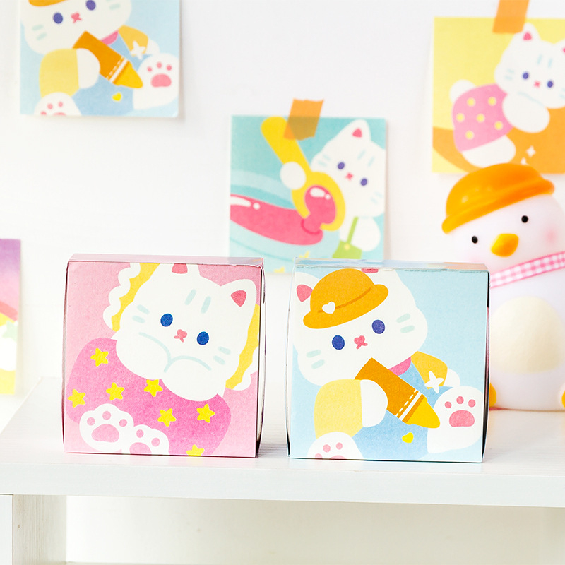 Foi de notițe cu pisicuță, non-adezive, bloc de notițe pătrat, 250 pagini, pentru școală și birou