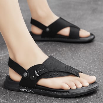 Sanda­le za plažu s dizajnom clip-toe, gornji dio od umjetne kože, gumena potplat, muški