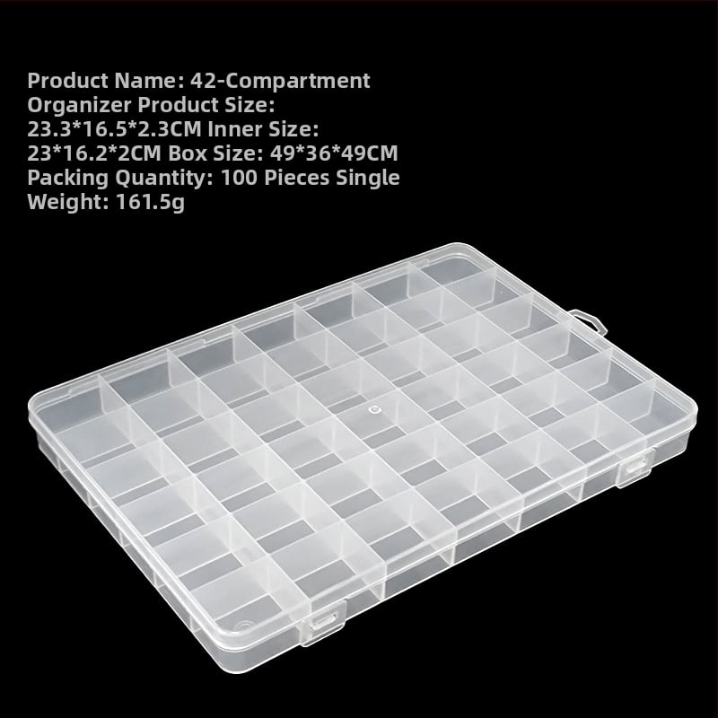 Κουτί οργάνωσης με 42 διαμερίσματα από διαφανές PP πλαστικό, με καπάκι, για χάντρες και μικρά εξαρτήματα